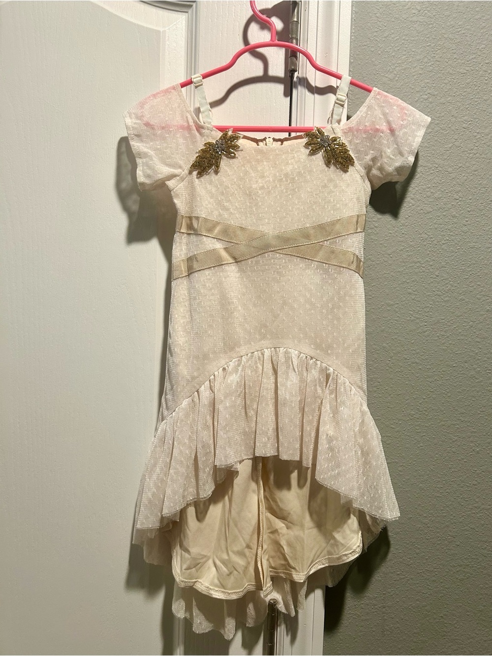 Joyfolie Cream Dress with Gold Leaf Accents